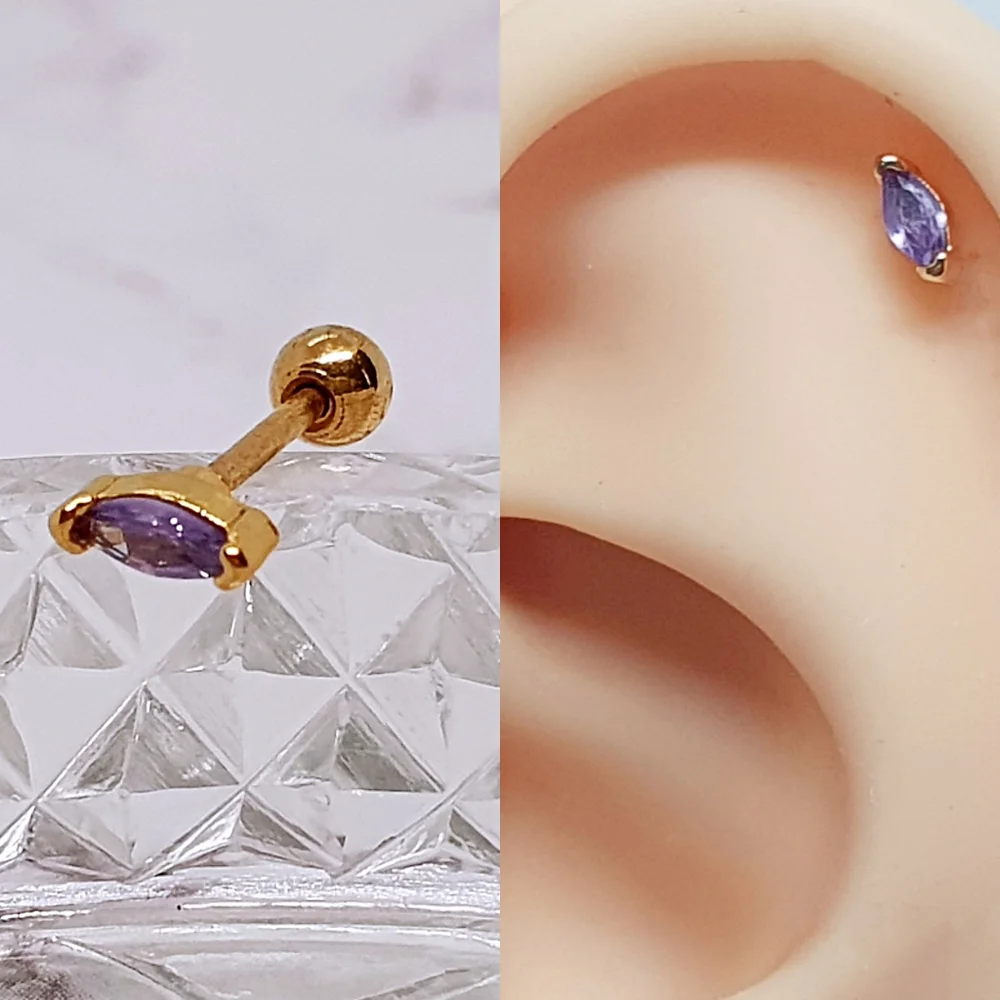 1PC (Purple Gold)On Trend Marquise Crystal Helix Earring Cartilage Piercing - Picture 1 of 3